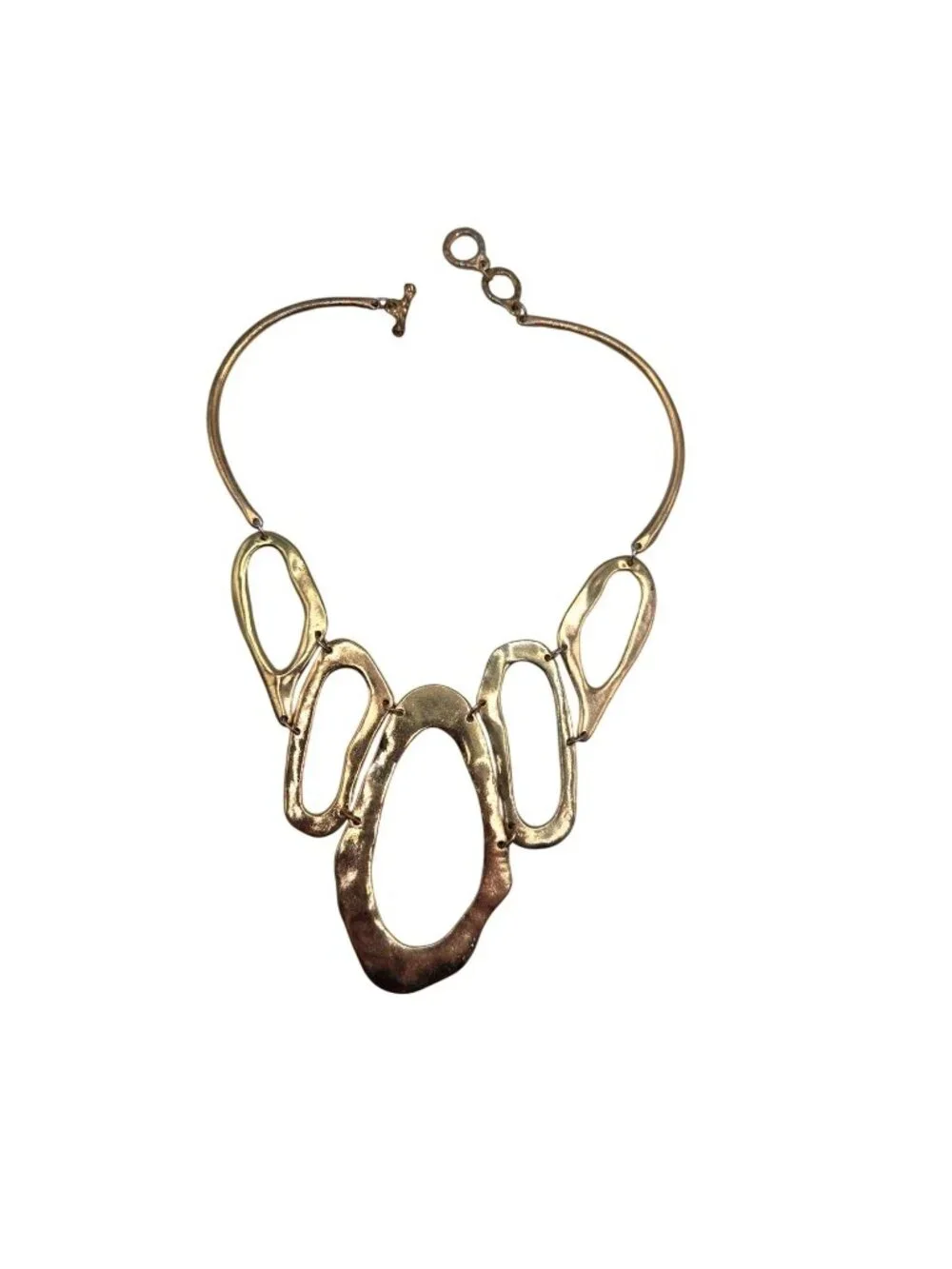 Abstract Gold-Tone Statement Necklace With Oval Links & Toggle Clasp